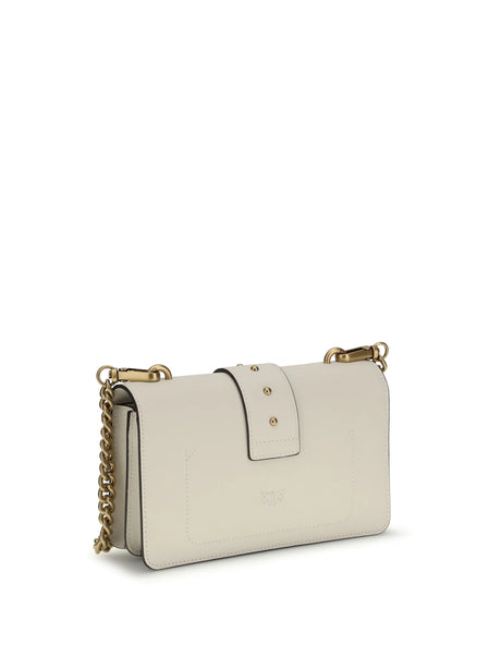 Pinko Love One small Shoulder Bag - White Seta-Antique Gold