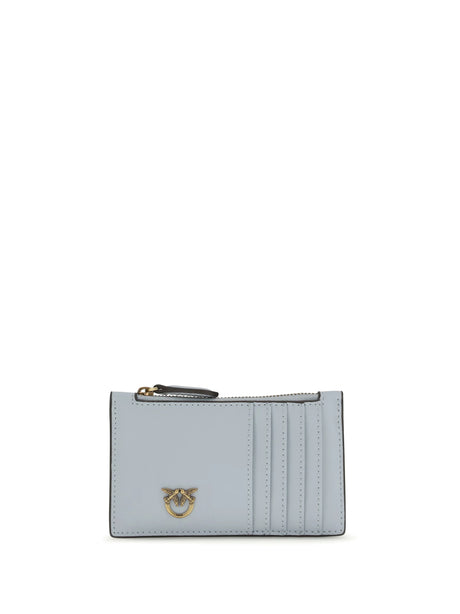 Pinko Leather Card Holder - Light Blue Sky Blue-Antique Gold