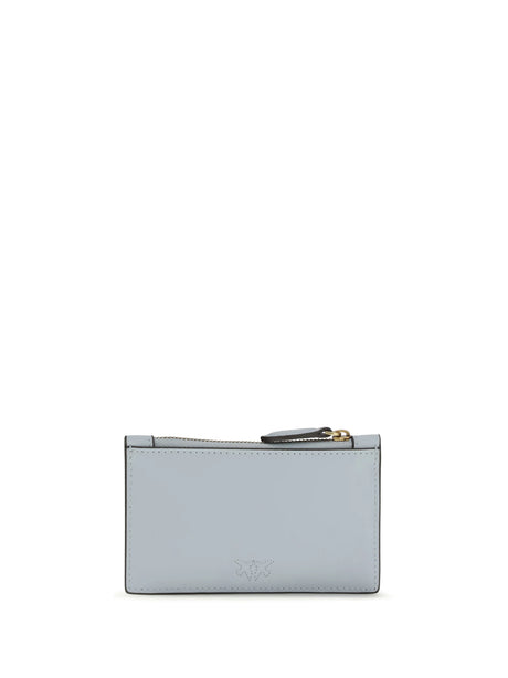 Pinko Leather Card Holder - Light Blue Sky Blue-Antique Gold