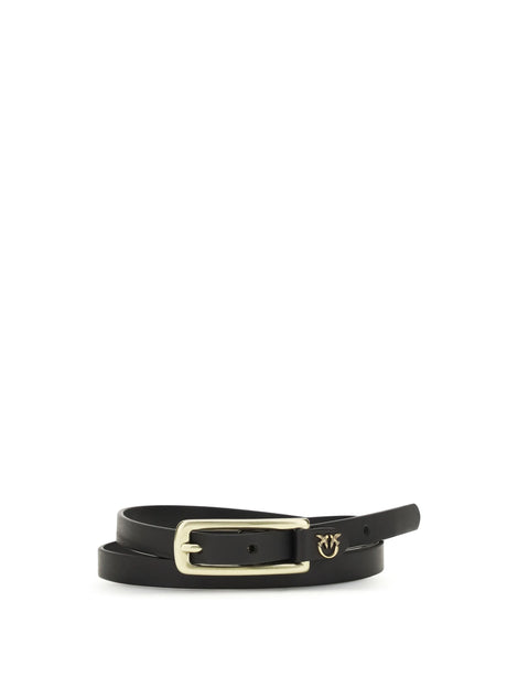 Pinko Slim leather Belt - Black-Antique Gold