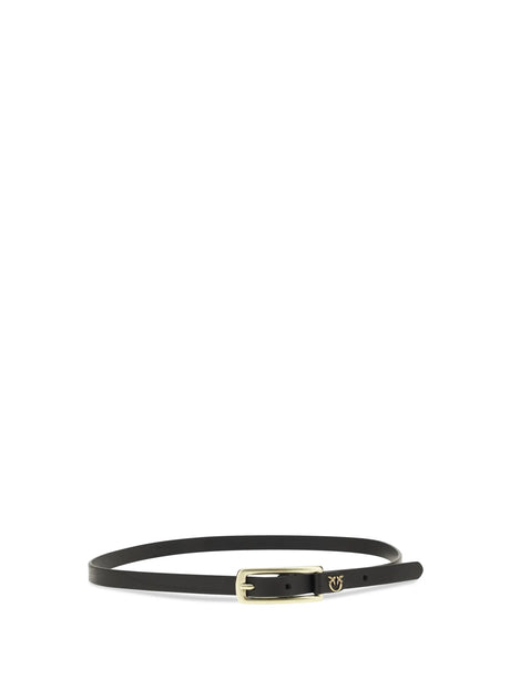 Pinko Slim leather Belt - Black-Antique Gold