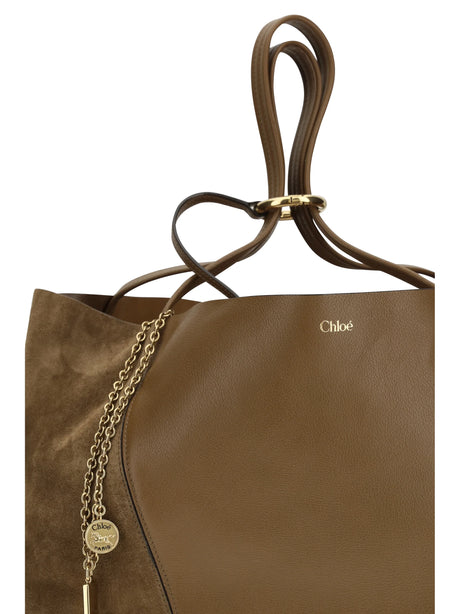Chloé Spin Tote Bag in grenadine leather and suede - Dark Khaki