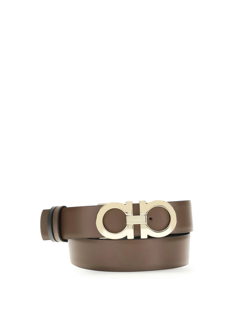 Ferragamo Reversible and adjustable Gancini Belt - Cocoa Brown Black