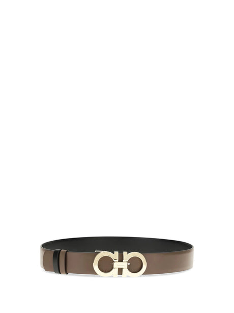 Ferragamo Reversible and adjustable Gancini Belt - Cocoa Brown Black