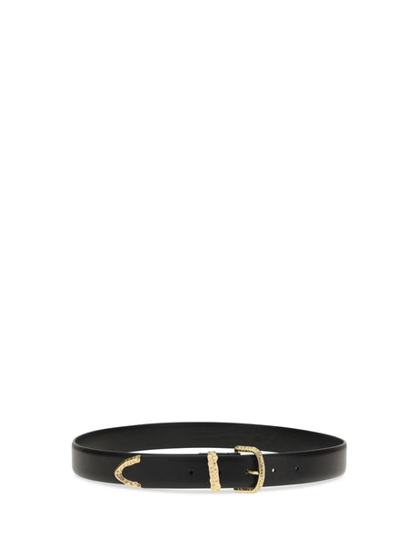 Pinko Leather Belt - Black-Antique Gold