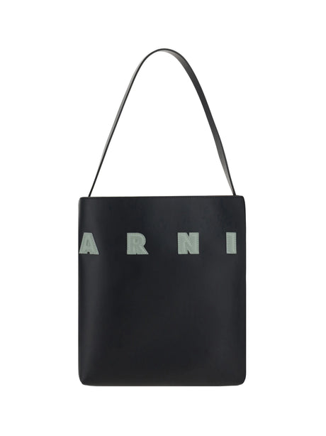 Marni Leather Tote Bag - Black/Steppe