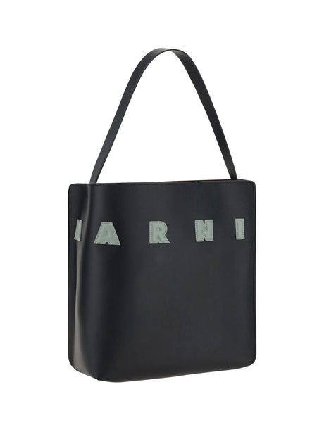 Marni Leather Tote Bag - Black/Steppe