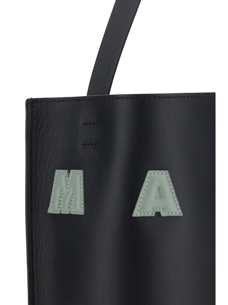 Marni Leather Tote Bag - Black/Steppe