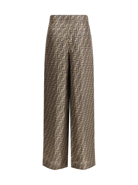 Fendi Monogram pattern silk Pants - Tobacco
