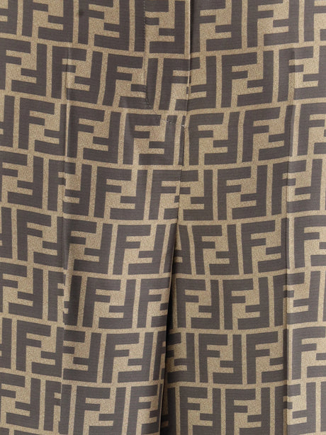 Fendi Monogram pattern silk Pants - Tobacco