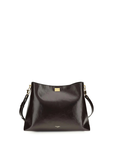 Dolce & Gabbana Large Vittoria leather Shoulder Bag - Cioccolato