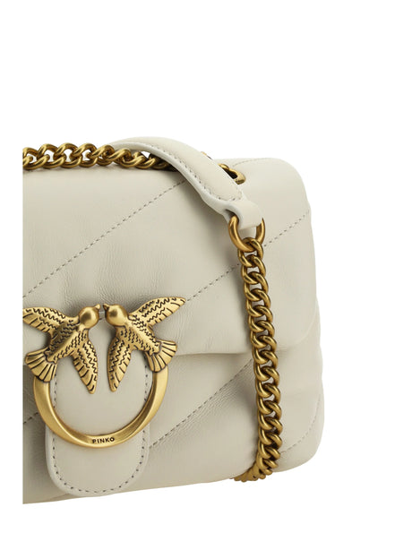 Pinko Love Mini Puff Shoulder Bag - White Seta-Antique Gold