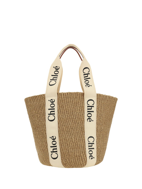 Chloé Woody raffia Tote Bag - White