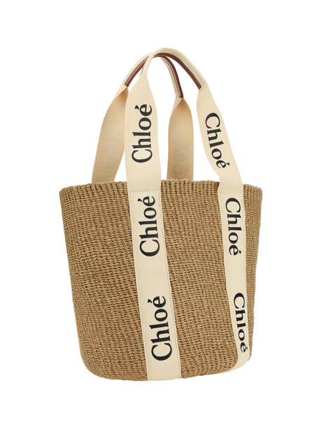 Chloé Woody raffia Tote Bag - White