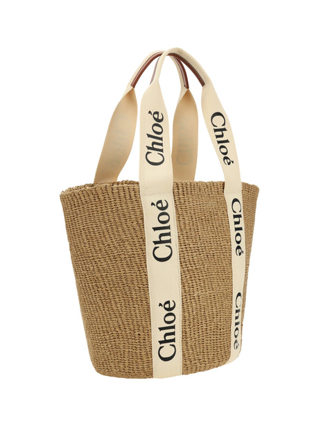 Chloé Woody raffia Tote Bag - White