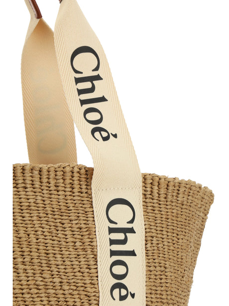 Chloé Woody raffia Tote Bag - White