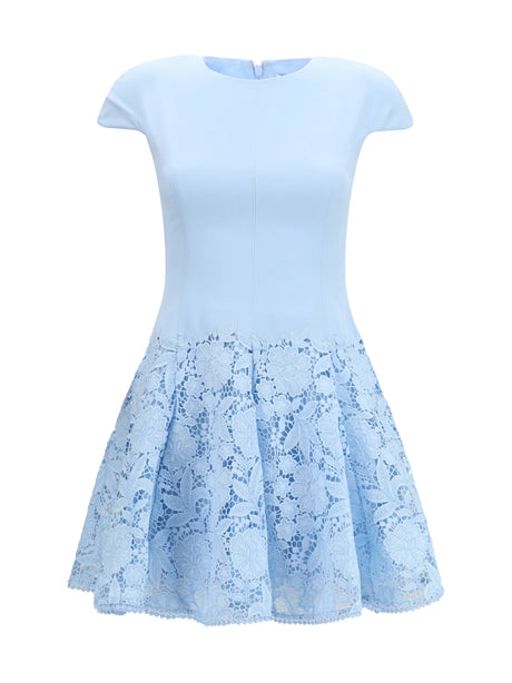 Self-Portrait Crepe mini Dress with lace detailing - Blue