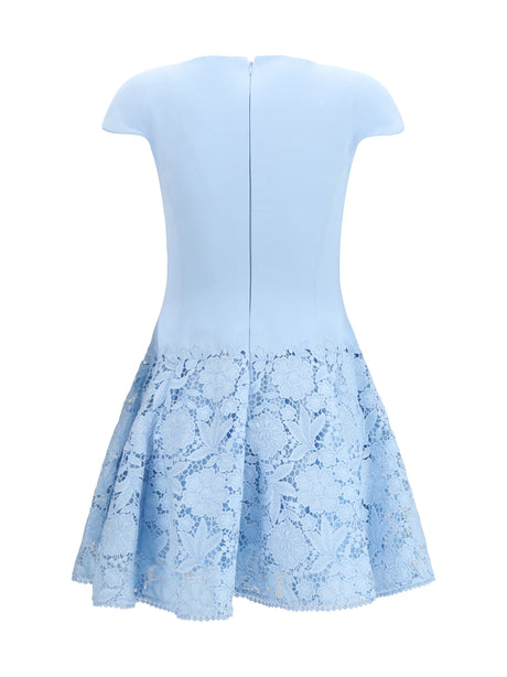 Self-Portrait Crepe mini Dress with lace detailing - Blue