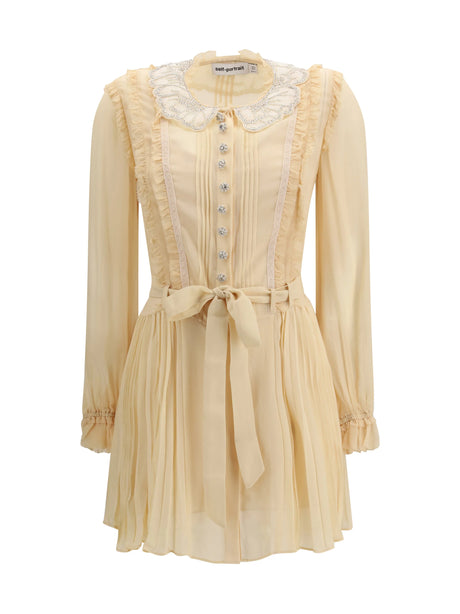 Self-Portrait Pleated georgette mini Dress - Tan