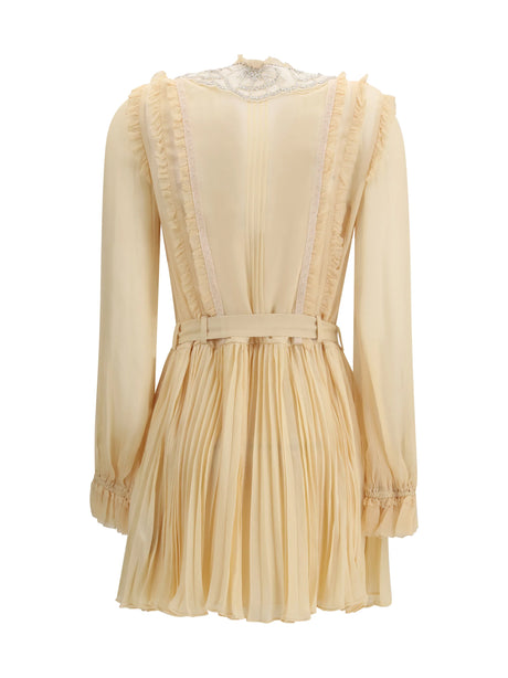 Self-Portrait Pleated georgette mini Dress - Tan