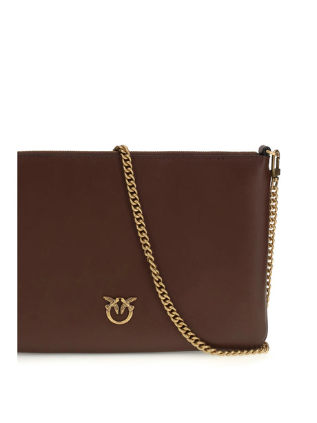 Pinko Leather Shoulder Bag - Burgundy Wine-Antique Gold