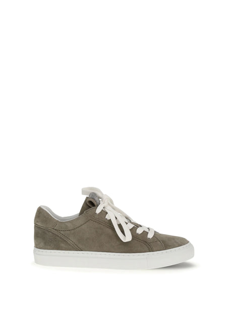 Brunello Cucinelli Suede Sneakers with Precious Loop - Safari