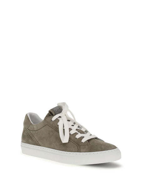 Brunello Cucinelli Suede Sneakers with Precious Loop - Safari