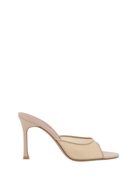 Amina Muaddi Alexa Slipper Sandals - Beige