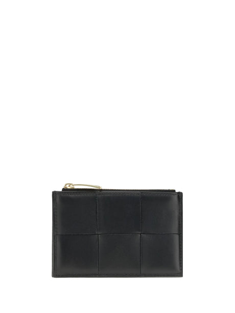 Bottega Veneta Lambskin Card Holder - Black-Gold