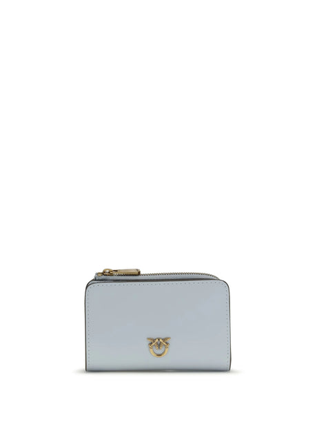 Pinko Zip Card Holder - Light Blue Sky Blue-Antique Gold