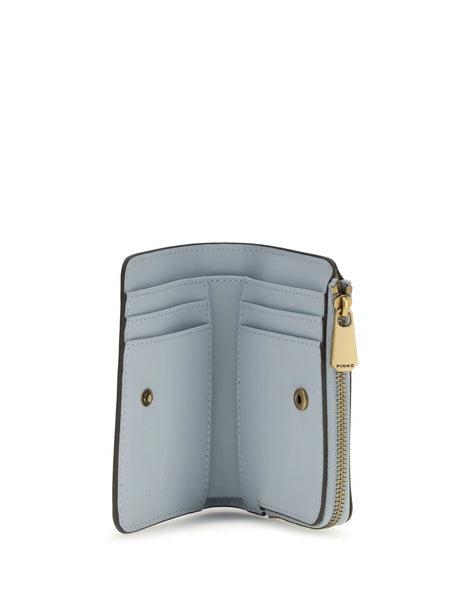Pinko Zip Card Holder - Light Blue Sky Blue-Antique Gold