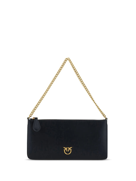 Pinko Leather Shoulder Bag - Black-Antique Gold