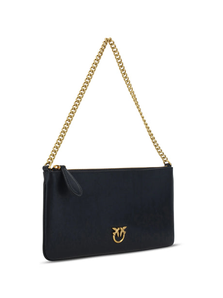 Pinko Leather Shoulder Bag - Black-Antique Gold