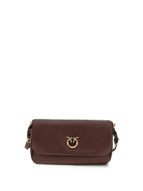 Pinko Baguette Soft Shoulder Bag - Burgundy Wine-Antique Gold