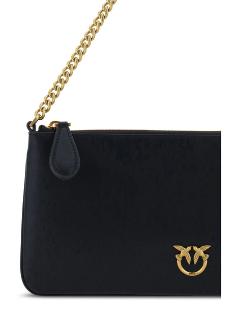 Pinko Leather Shoulder Bag - Black-Antique Gold