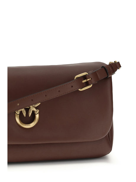 Pinko Baguette Soft Shoulder Bag - Burgundy Wine-Antique Gold
