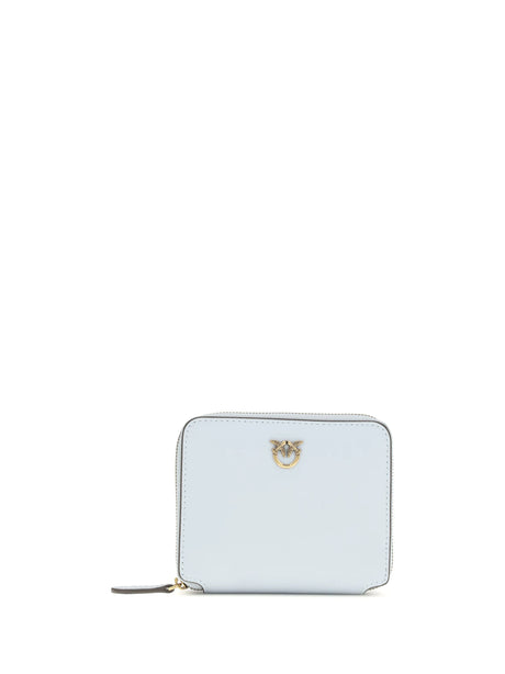 Pinko Leather zip-around Wallet - Light Blue Sky Blue-Antique Gold