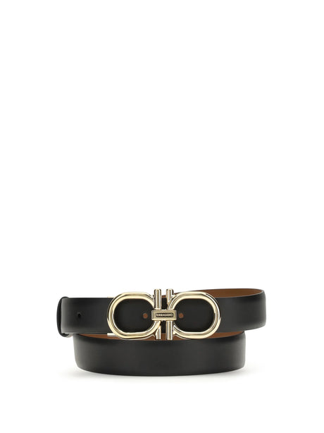 Ferragamo Adjustable and reversible Gancini Belt - Black/Natural
