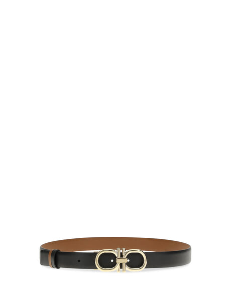Ferragamo Adjustable and reversible Gancini Belt - Black/Natural