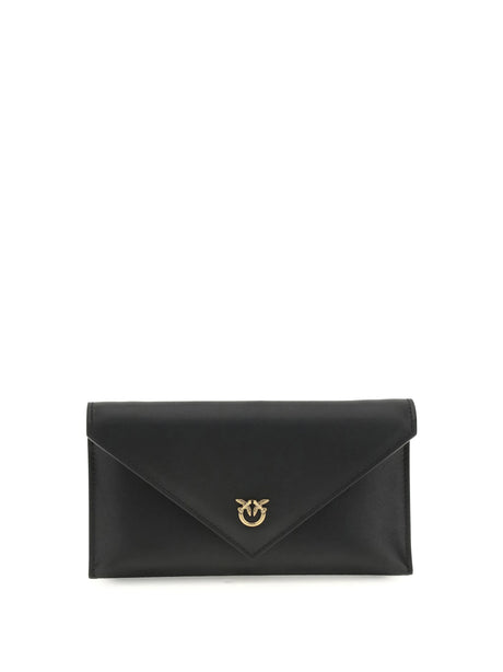 Pinko Love Birds Logo mini Clutch Bag - Black-Antique Gold