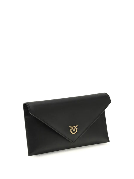 Pinko Love Birds Logo mini Clutch Bag - Black-Antique Gold