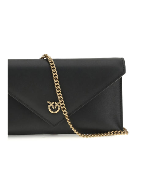 Pinko Love Birds Logo mini Clutch Bag - Black-Antique Gold