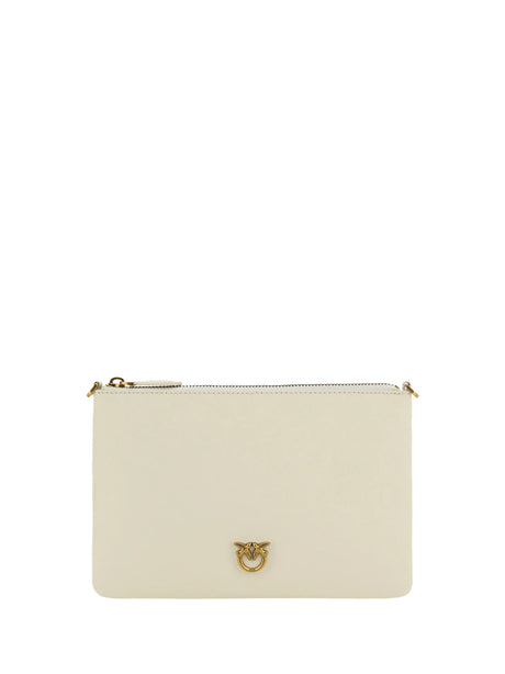 Pinko Leather Shoulder Bag - White Seta-Antique Gold