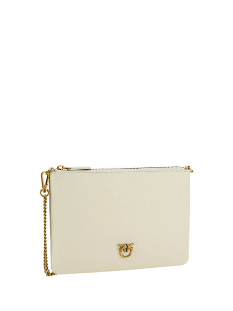 Pinko Leather Shoulder Bag - White Seta-Antique Gold
