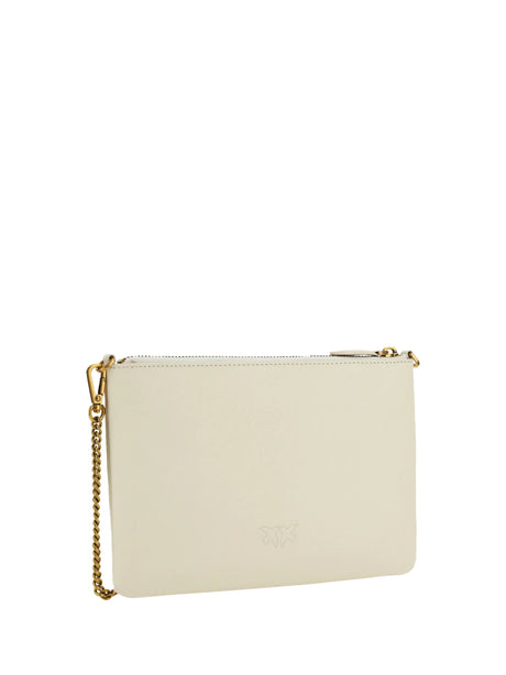 Pinko Leather Shoulder Bag - White Seta-Antique Gold