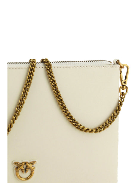 Pinko Leather Shoulder Bag - White Seta-Antique Gold