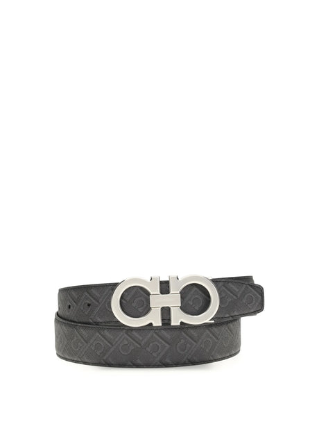 Ferragamo Reversible and adjustable Gancini Belt - Black/Grey