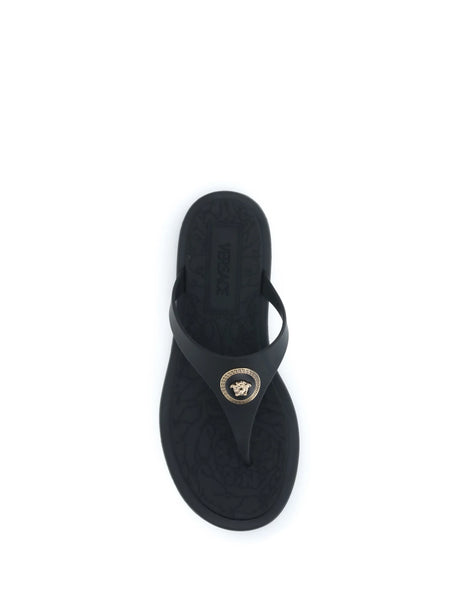 Versace Rubber Thong Sandals - Black Versace Gold
