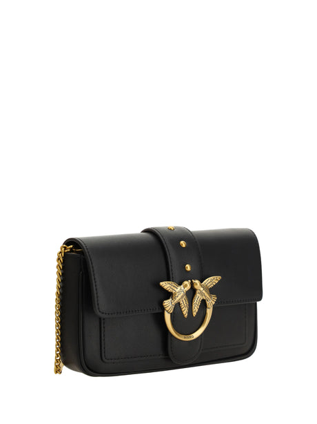 Pinko Love One Shoulder Bag - Black-Antique Gold