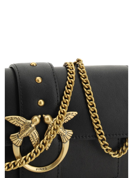 Pinko Love One Shoulder Bag - Black-Antique Gold